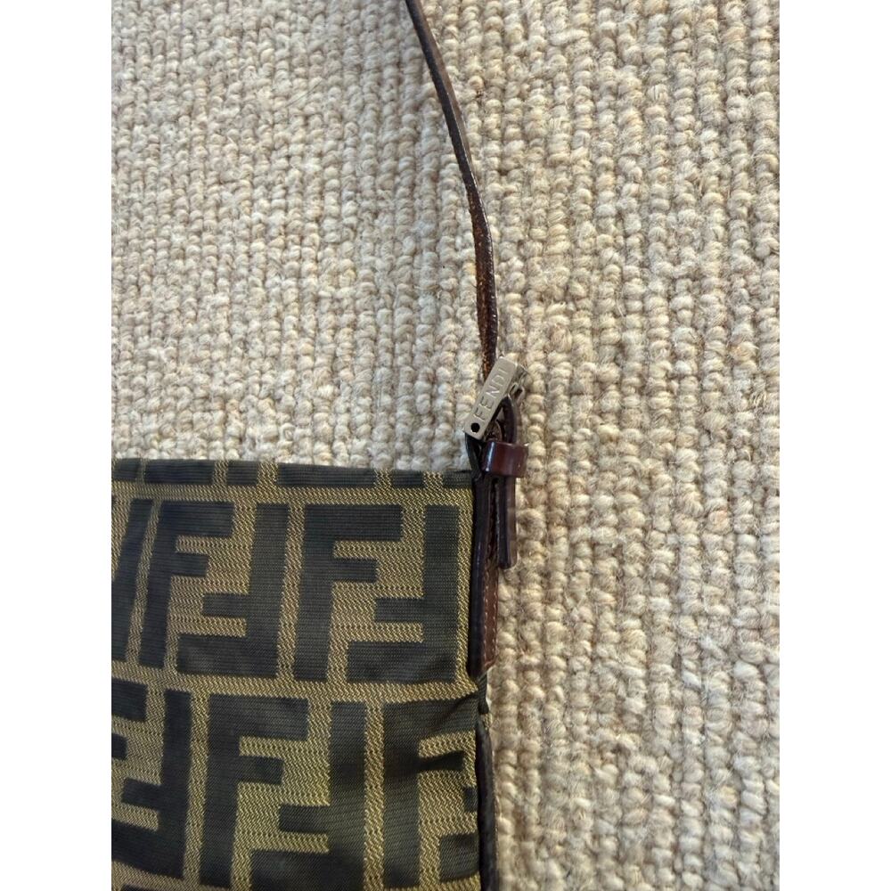 FENDI Zucca Mini Shoulder Bag canvas baguette Logo Brown Silver Y2K Slouch - Picture 4 of 11